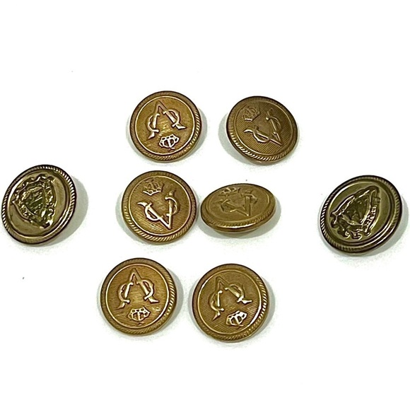 Vintage Crest metal Buttons, 6+2, gold tone - Picture 1 of 6